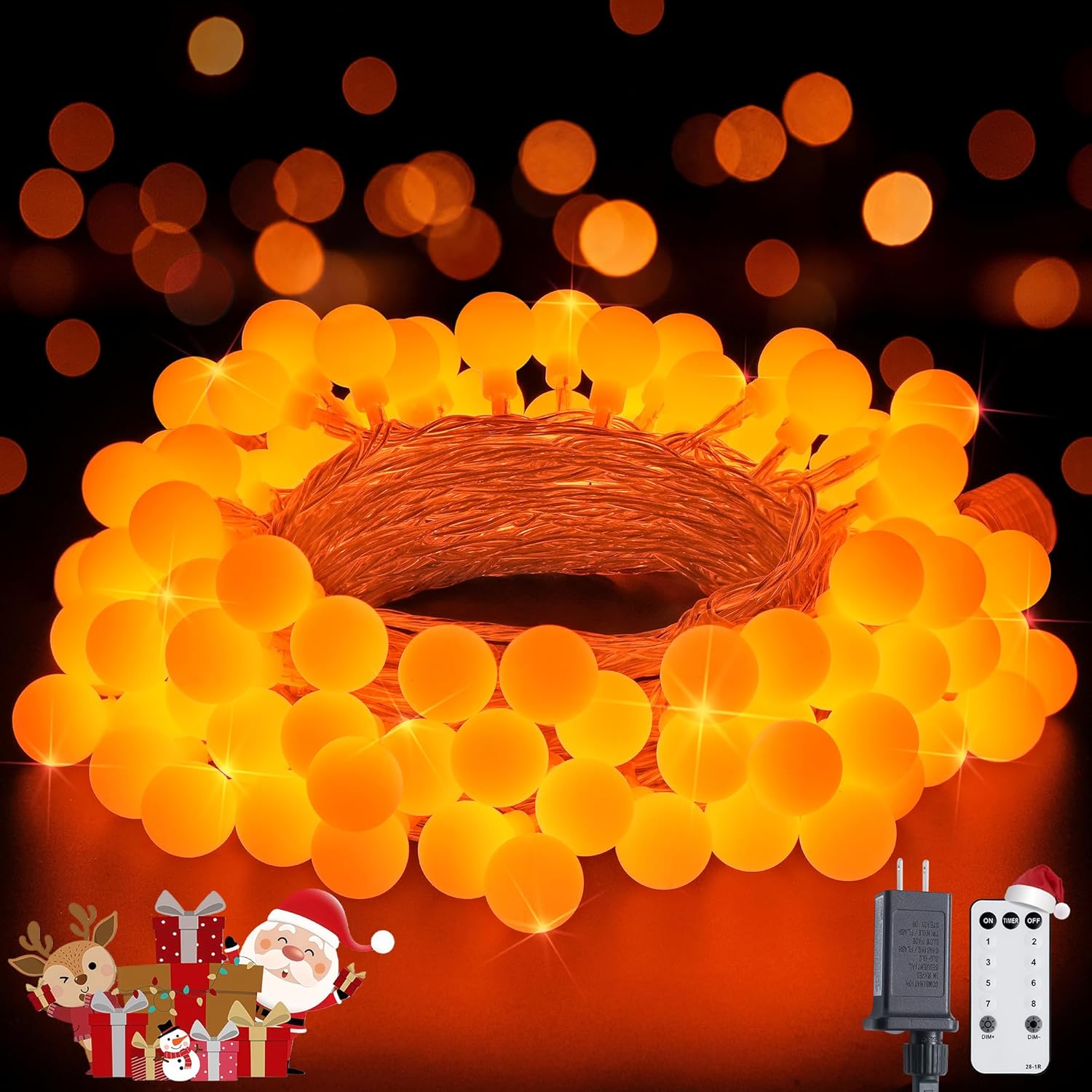 JMEXSUSS Orange String Lights Indoor, Connectable 100 LED Globe String Lights Plug in with Remote, 33ft 8 Modes Orange Christmas Lights Outdoor for Bedroom Thanksgiving Party Fall Holiday Decor