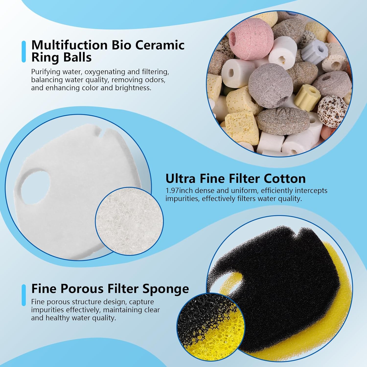 AQQA 317GPH Canister Filter, Ultra-Quiet External Aquarium Canister Filters, 3 Stage Filtration Aquarium Filter with Quartz Balls and Filter Cotton for Fish Tanks and Aquariums Up to 65 Gallon 18W
