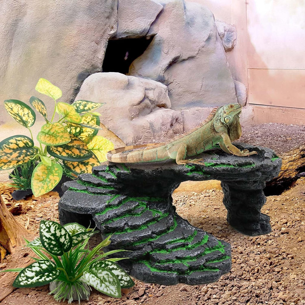 Reptile Artificial Plants, Terrarium Plants Decorations Supplies, Aquarium Fish Tank Plant, Amphibian Habitat Hideout Tank Accessories (M Set-2pcs/C)