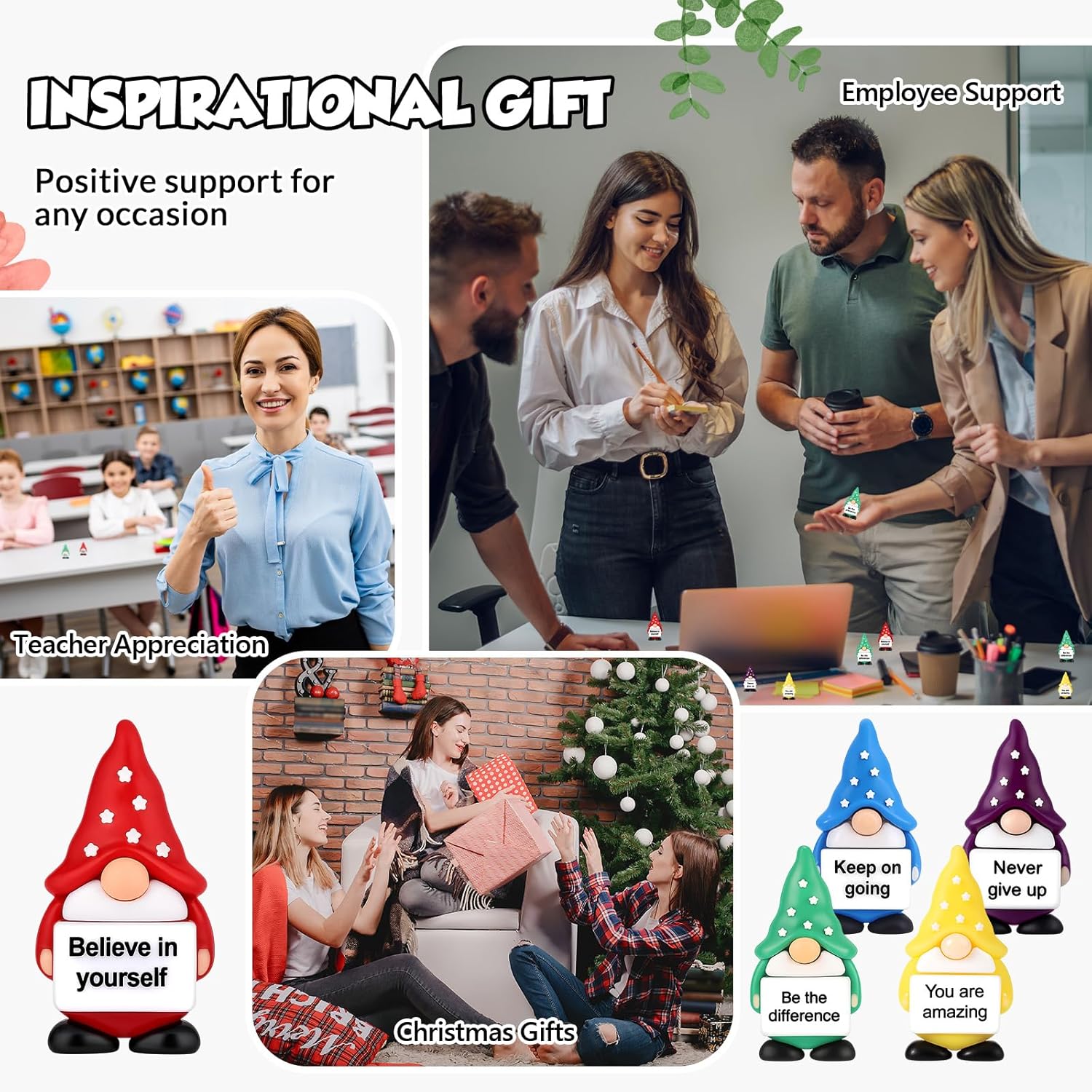Gejoy 50 Pcs Mini Rubber Gnome Toys Positive Mini Gnomes Figures to Hide Emotional Uplifting Gifts Decorations and Encouragement Christmas Motivational Gifts for Colleague Staff Teacher
