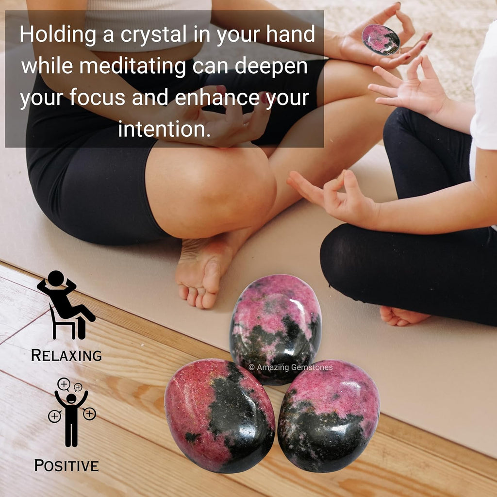 Amazing Gemstone Rhodonite Palm Stone - Hot Massage Worry Stone for Natural Body Chakra Balancing, Reiki Healing and Crystal Grid