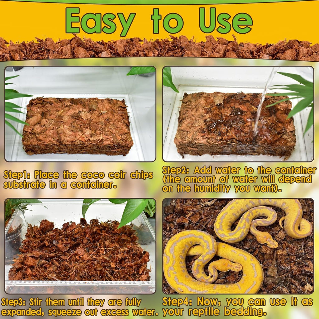 Halatool 6Pack Compressed Coconut Chips Brick Natural Coconut Husk for Reptiles Bedding Coco Coir Chips Terrarium Substrate for Ball Python Frog Snake Gecko Hermit Crab Tortoise