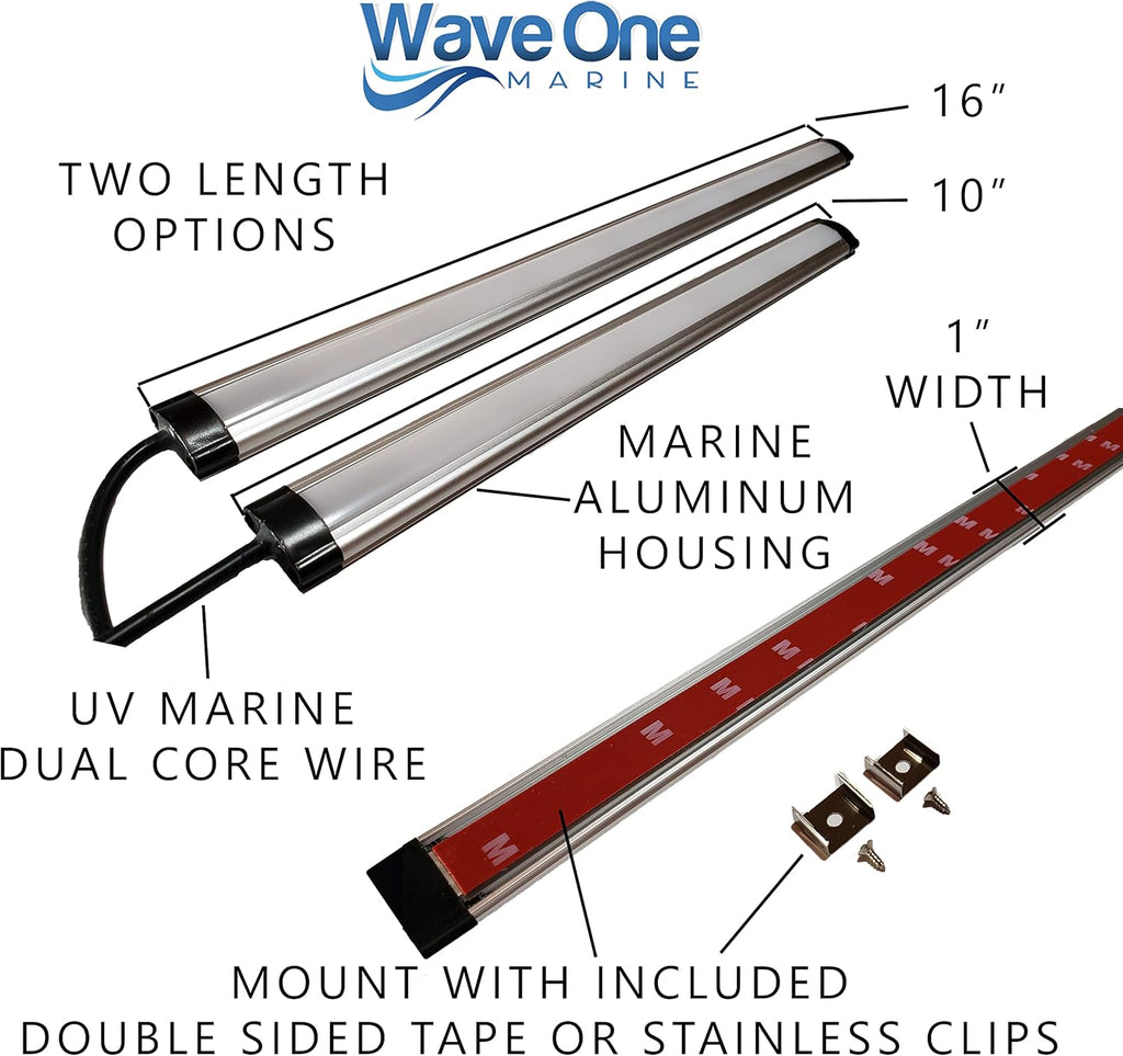 Wave One Marine Spectrum RGBW Rigid Light | Internal Driver LED Waterproof Boat Accent Courtesy Light 12V Volt RV | Multi Color Two Wire Switch Control | Gunnel Deck Pontoon Strip | IP67 (10")