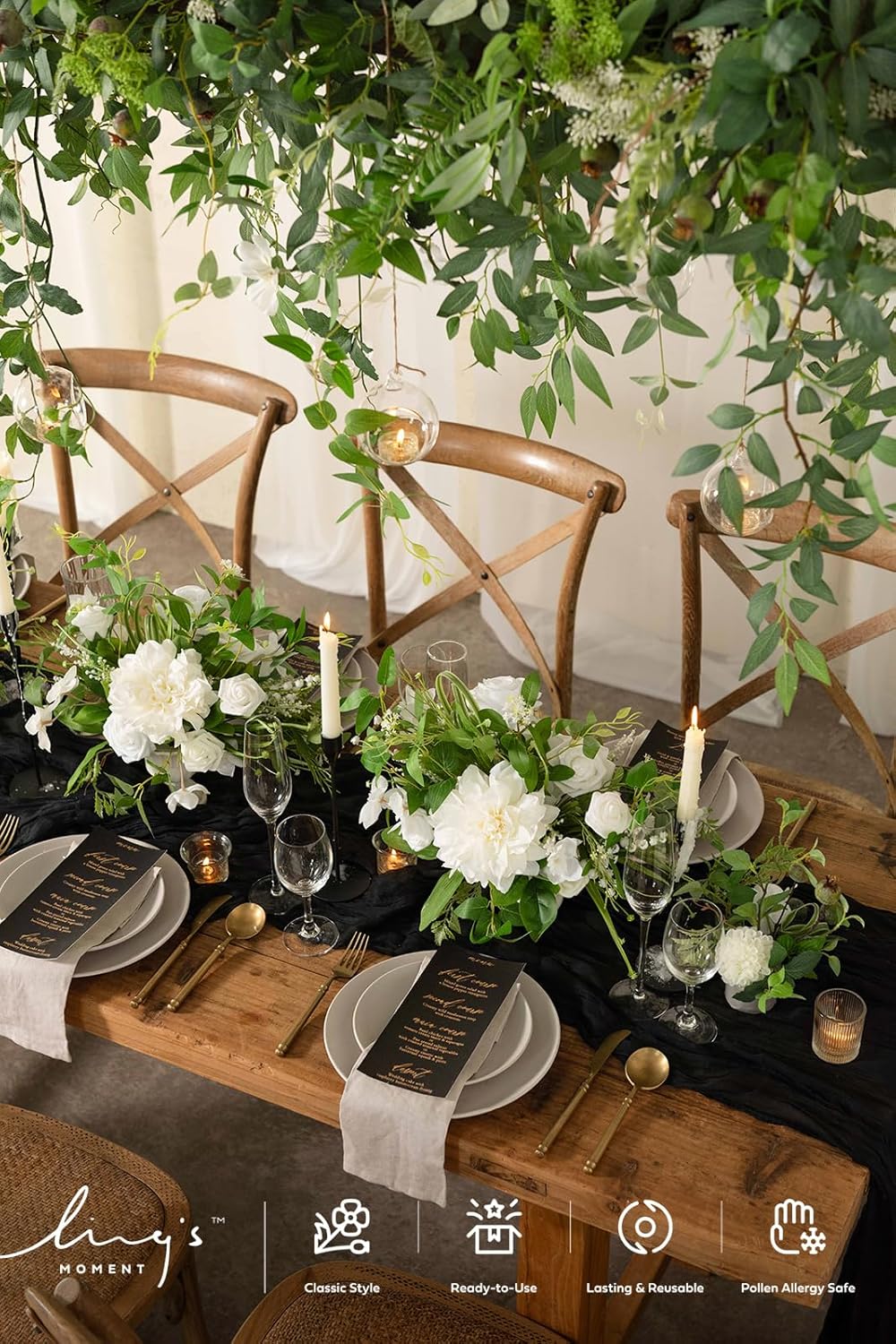 Ling's moment 14Ft Black Cheesecloth Table Runner Boho Chic Gauze Semi-Sheer Halloween Tablecloth for Wedding Celebrations for Baby Shower Decorations