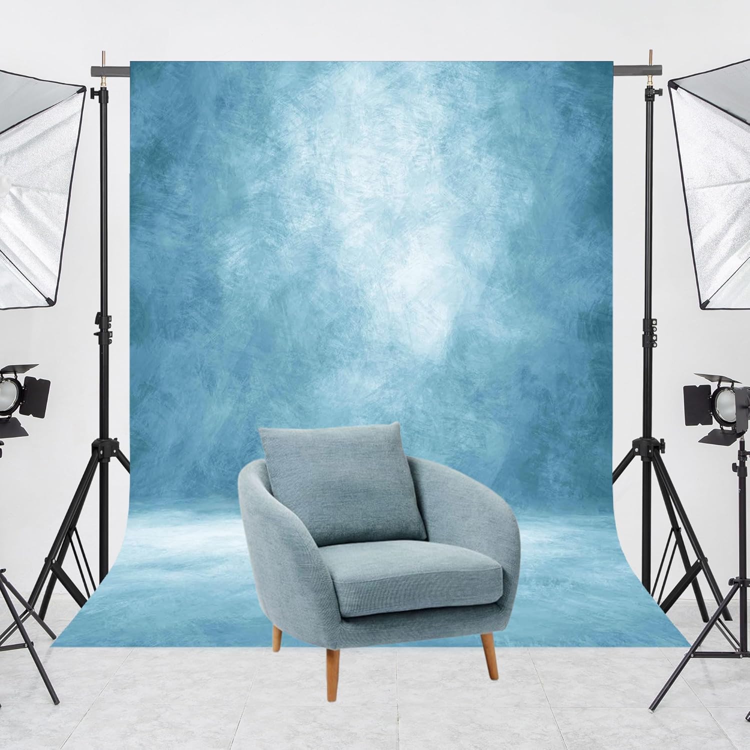 Abstract Professional Photography Backdrop for Portrait Photo Props Booth Background Photoshoot Studio with Polyester Fabric Roller Pocket on Top(8x12ft, Light Blue,No Stand)