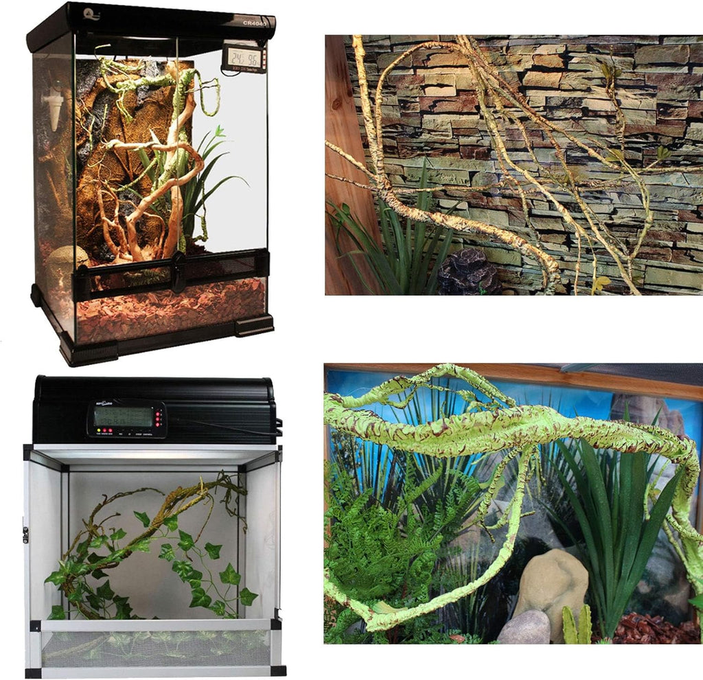 kathson 3 PCS Reptile Vines Plants Flexible Bendable Jungle Climbing Vine Terrarium Plastic Plant Leaves Pet Tank Habitat Decor for Bearded Dragons Lizards Geckos Snakes Frogs and More Reptiles