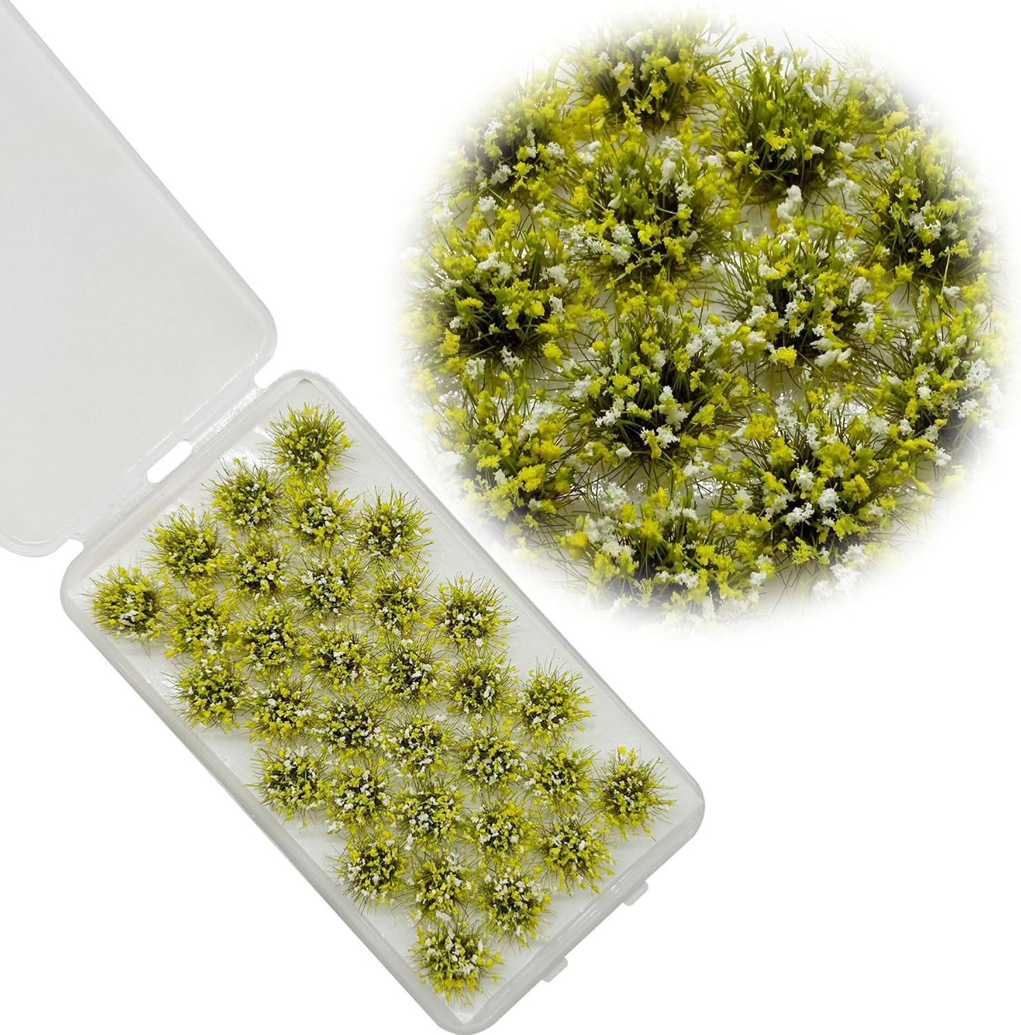 Woohome 128 PCS Miniature Colorful Flower Cluster, 4 Color Miniature Flowers Plants Model Grass Tufts Flower Vegetation Groups Static Grass Tufts for DIY Model Train Landscape Railroad Scenery
