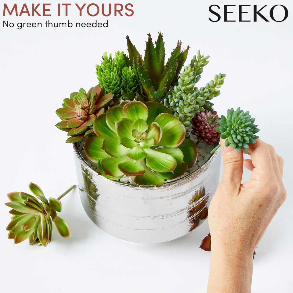 SEEKO Succulents Fake Succulents (14 Pack) – Premium Artificial Succulents Plants for Crafts - Small Assortment for Party, Garden, Home, Outdoor & DIY Floral Decor