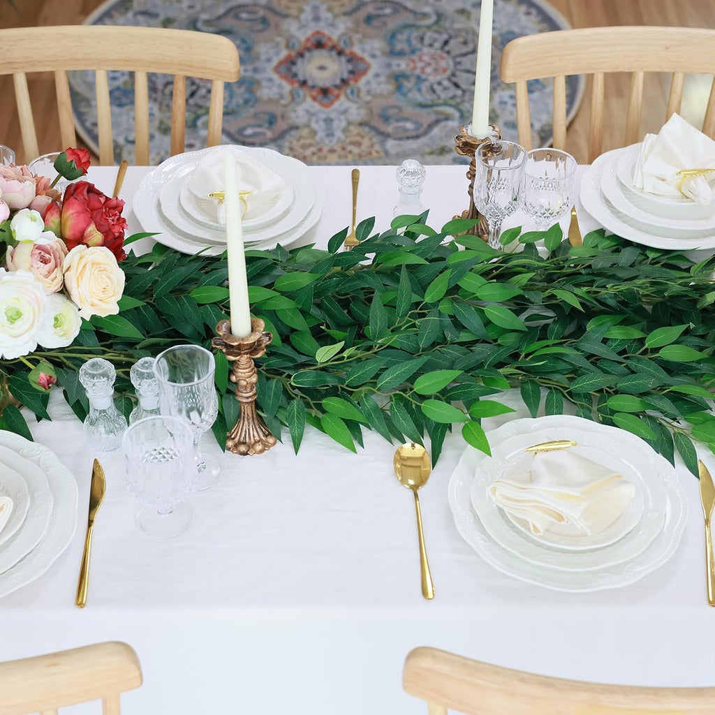 mizii Artificial Vines Garland 6.5 Feet Faux Italian Ruscus Vine Greenery Garland Silk Green Leaves Decoration Fake Plants Greenery for Table Centerpieces Home Room Wall Wedding Arch Decor (6.5 feet)
