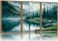 Tinonedraw Large Nature Forest Framed Canvas Wall Art Set, Boho Mountains Calming Lake Wall Decor, Green Pine Trees Artwork, Northern Wilderness Art Painting for Living Room Bedroom Office 16"x24"x3