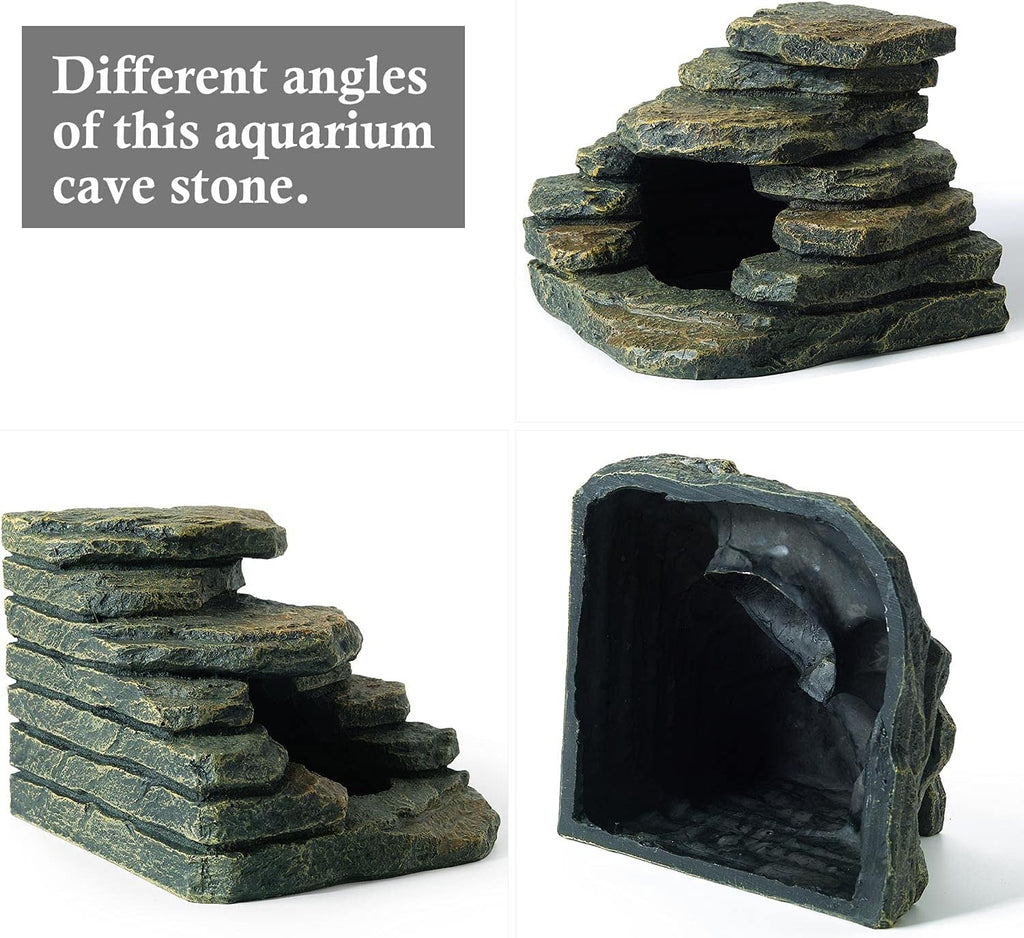 FEDOUR Aquarium Ornaments, Aquarium Mini Skull Skeleton/Aquarium Mini Castle/Aquarium Hippon Cave/Aquarium Rock Stone Cave Decoration, Fish Tank Decoration Landscape Hiding House (Rock Cave)