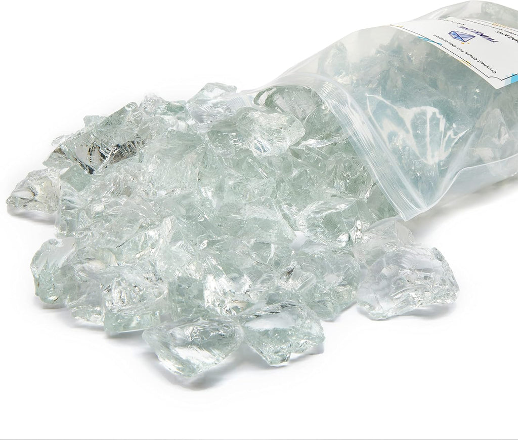 TWINKLING High Luster Fire Glass Gravel Stone,Broken Glass,Fire Pit Glass,Crushed Glass for Fireplace Pit Aquarium Garden Decoration,1-3cm,2-Pound Jar (Crystal/Transparent)