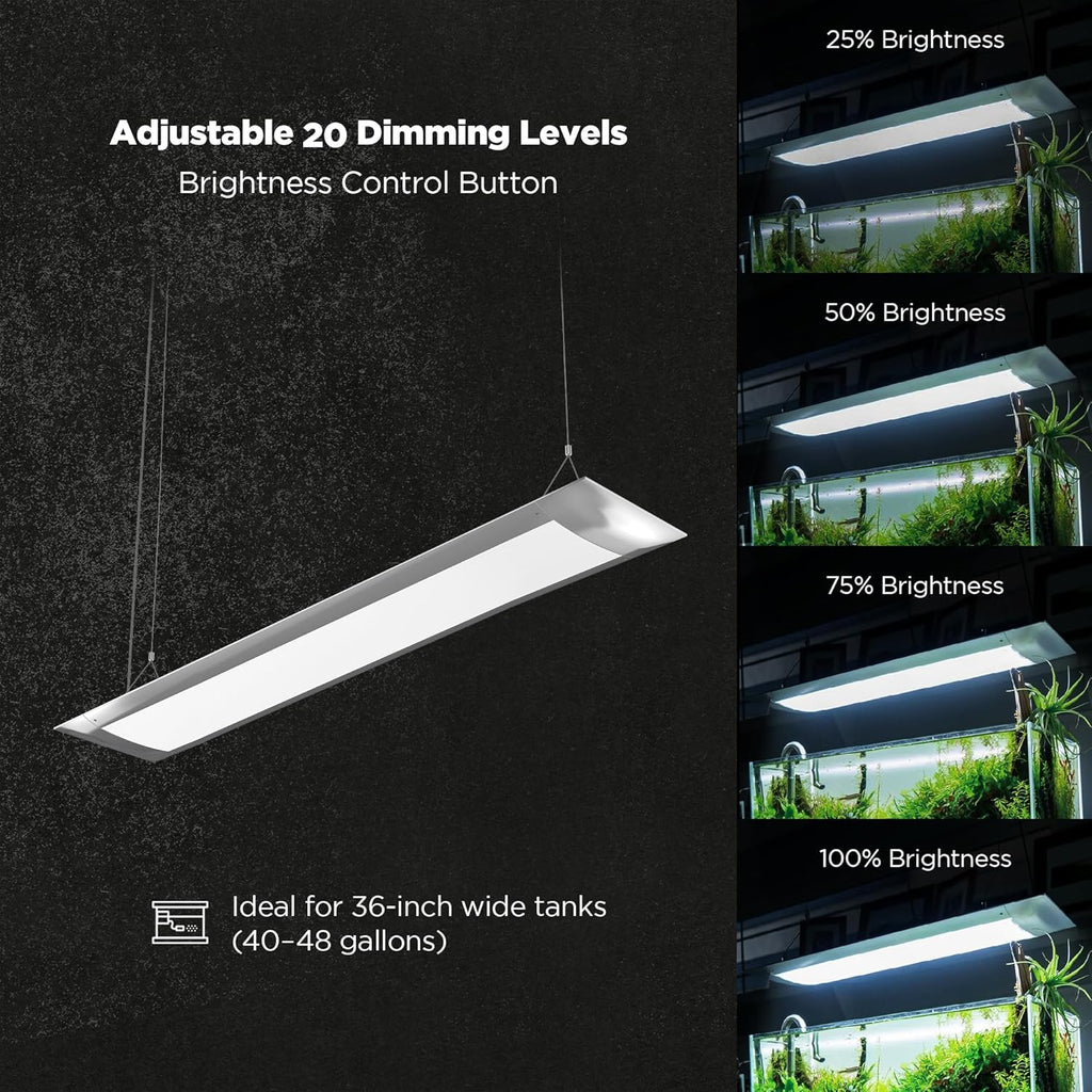 ONF Flat One+ 36 Inch 24/7 Cycle Aquarium Light, Blue White Full Spectrum Colorfull LED Light, Fish Tank Light Brightness Dimmable & Color Temperature APP Controlled, Sunrise & Sunset, Pendant Style