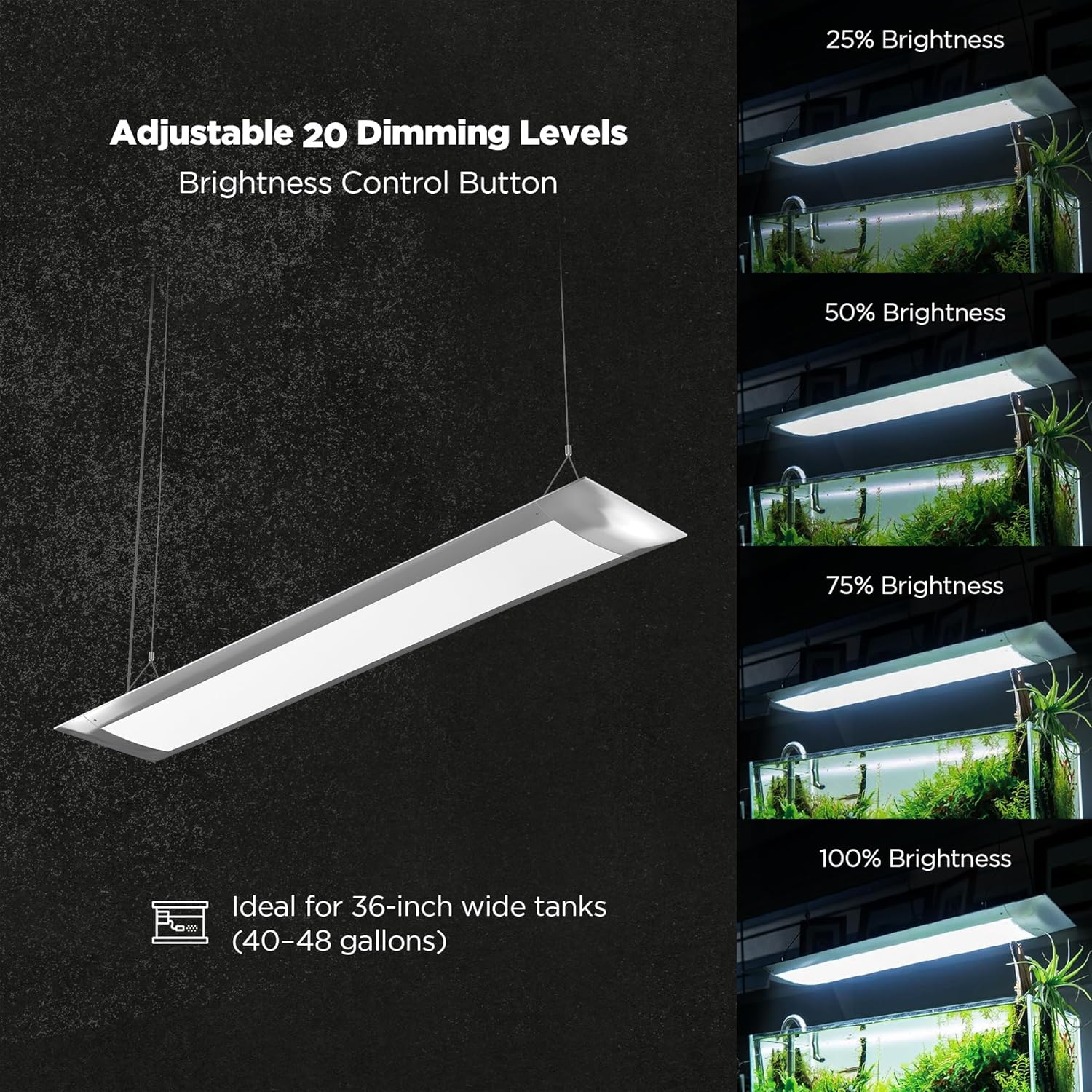 ONF Flat One+ 36 Inch 24/7 Cycle Aquarium Light, Blue White Full Spectrum Colorfull LED Light, Fish Tank Light Brightness Dimmable & Color Temperature APP Controlled, Sunrise & Sunset, Pendant Style