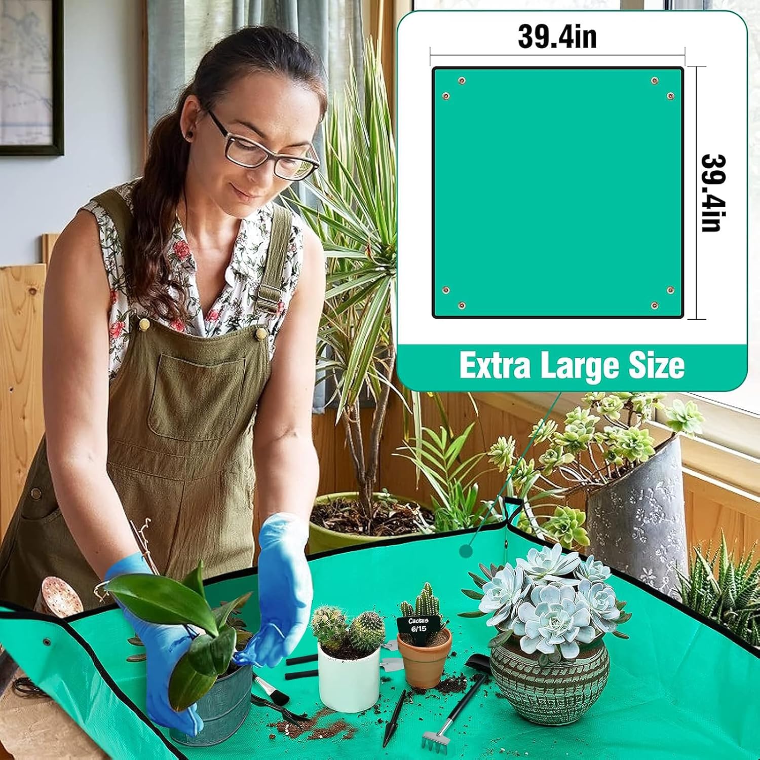 Pack of 20 Succulent Tool Set - 39.4" Indoor Plant Repotting Mat and 19 Pcs Miniature Succulent Hand Tools Garden Flower Plants Transplanting Supplies for Indoor Outdoor Plant Care, Green