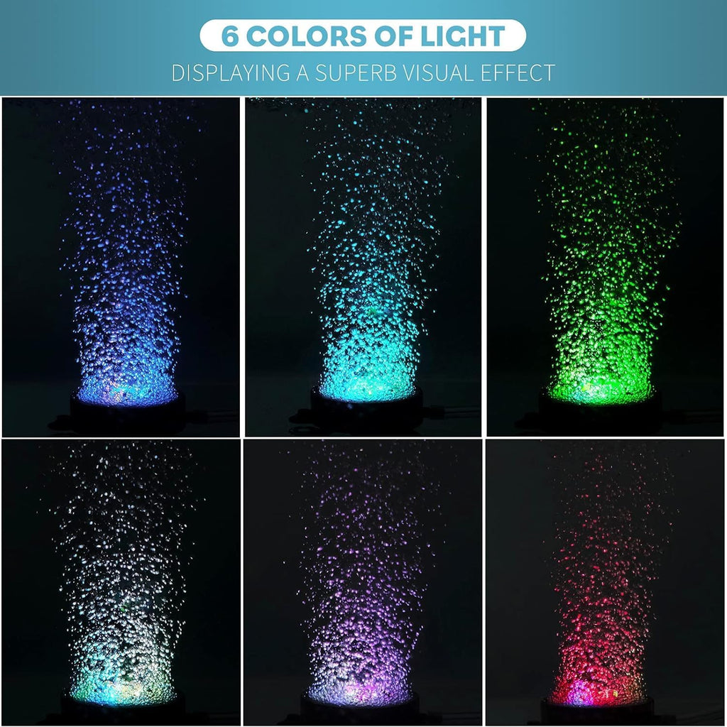 Pawfly 2 Inch Aquarium Air Stone Disc with LED Light Fine Bubbler Diffuser with Tubing for Fish Tank (Pump not Included)