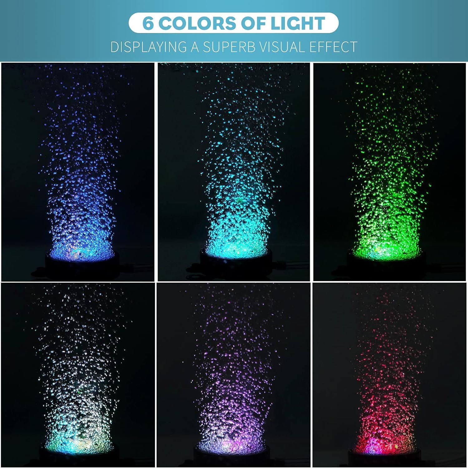 Pawfly 2 Inch Aquarium Air Stone Disc with LED Light Fine Bubbler Diffuser with Tubing for Fish Tank (Pump not Included)