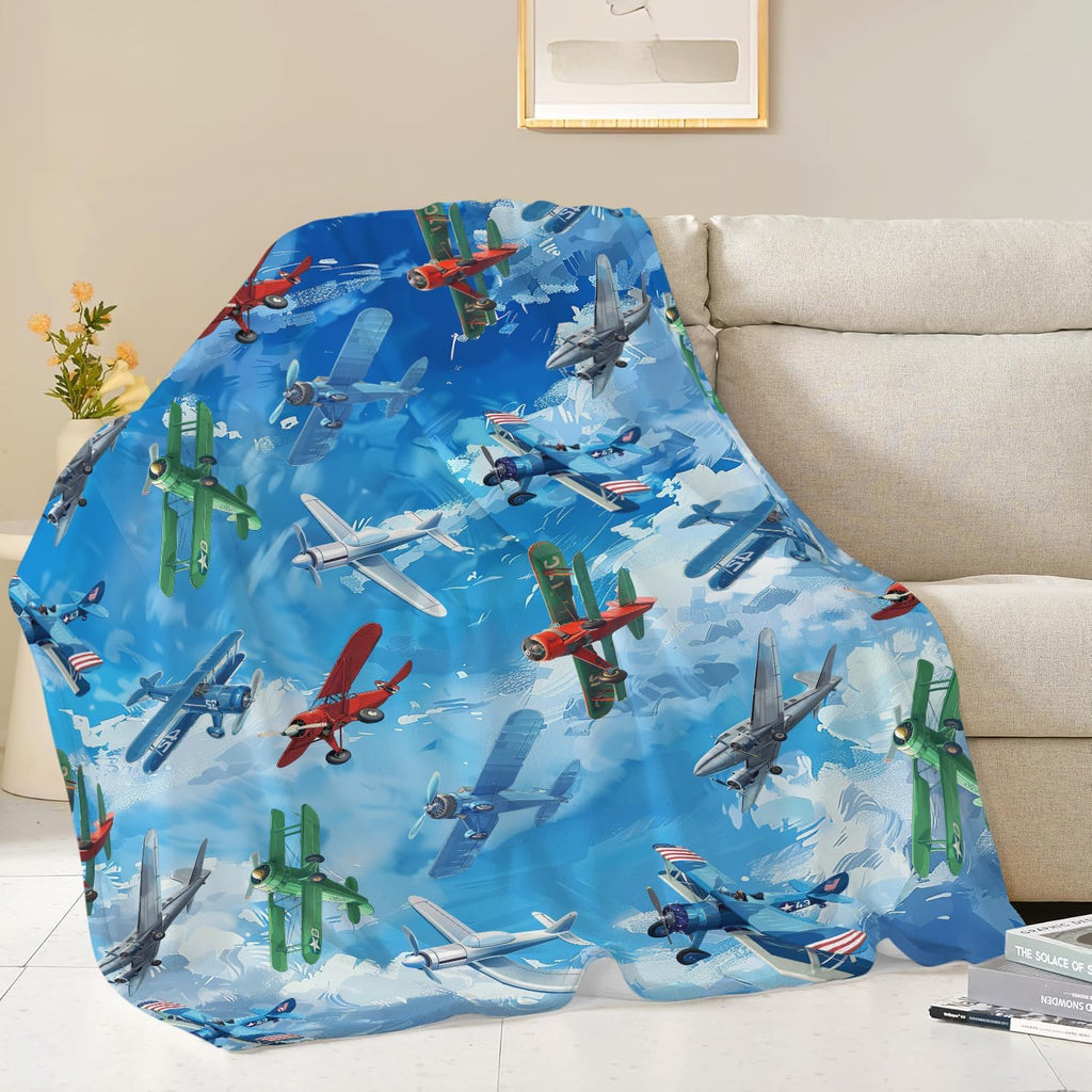 Airplane Blanket Cute Aircraft Plane Throw Blanket Gifts for Girls Women Kids Boys Adults Men Super Soft Cozy Plush Fluffy Fuzzy Fleece Blanket Home Decor 40''X50''