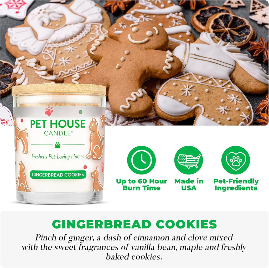 One Fur All Pet House Christmas Candles, Long Lasting, Clean Burning, Soy Wax Scented Pet Friendly Candles for Odor, Gingerbread Cookies, 2 Pack