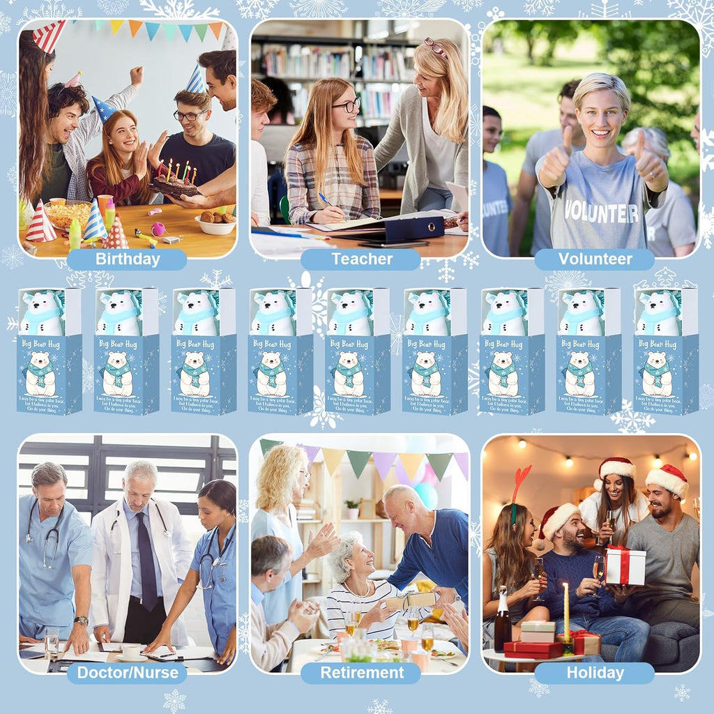 Wettarn 36 Sets Positive Polar Bear Gifts Cute Stress Balls with Support Gift Boxes Bear Hug Party Favors for Employee Coworker Friends Winter Desk Decor Office Relief Toys