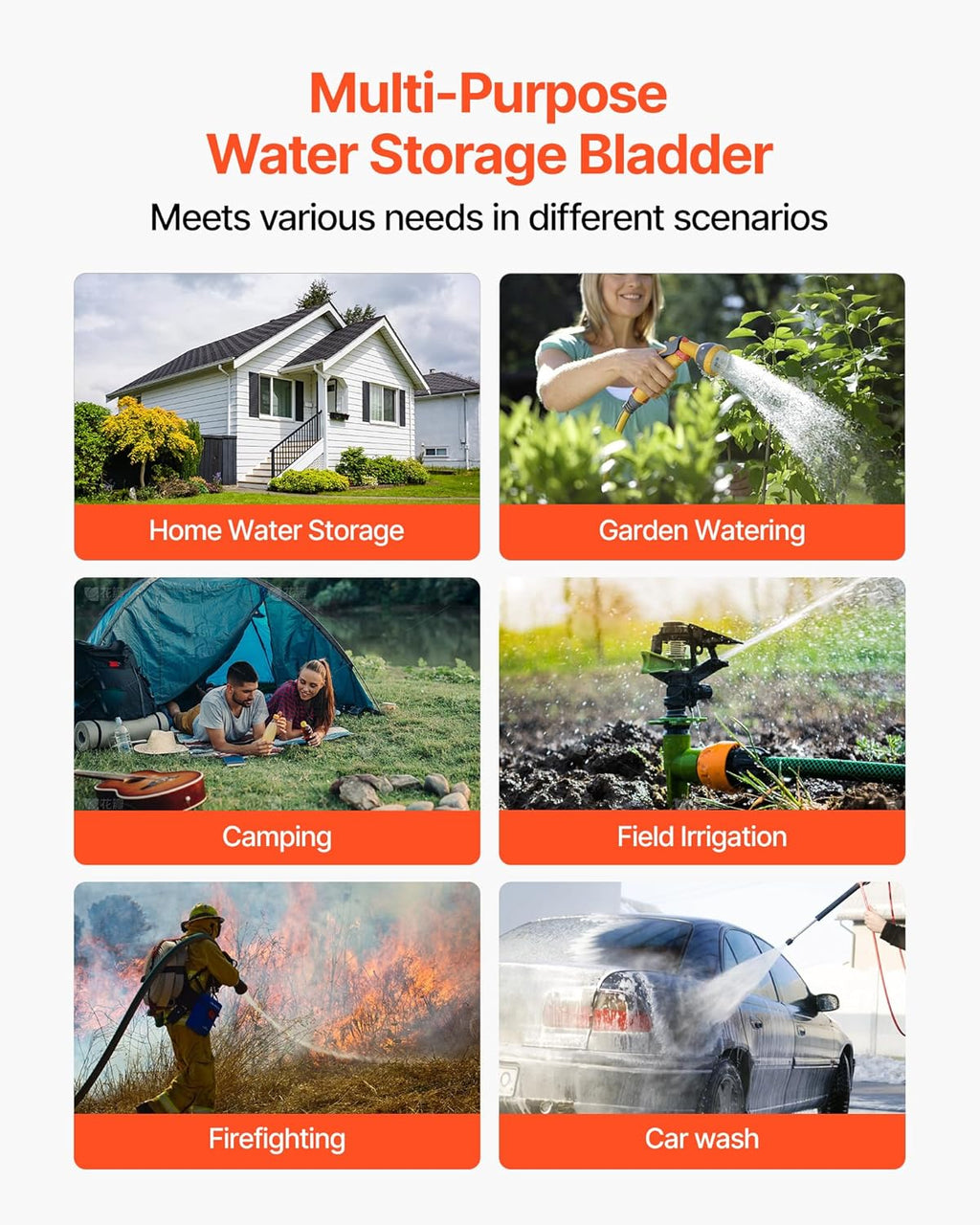 VEVOR Water Storage Bladder, 63.4 Gallon (240L) Water Storage Container Tank, 1000D PVC Large Capacity Soft Bag Bladder, Collapsible Portable for Garden Irrigation, Camping, RVs, Emergency Use - Black