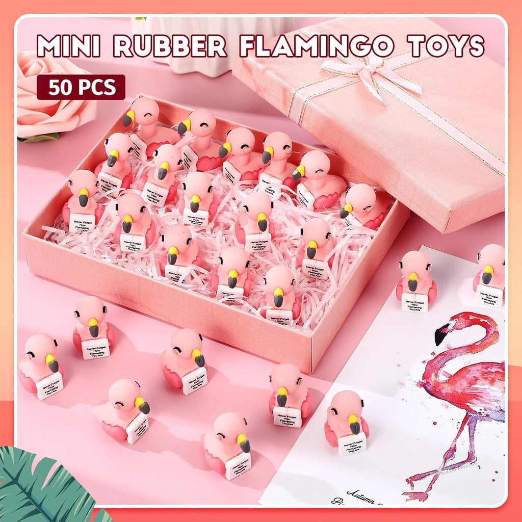 Gejoy 50 Pcs Mini Rubber Flamingo Toys Positive Gifts Flamingo Figures Decorations and Encouragement Birthday Motivational Gifts for Colleague Staff Teacher