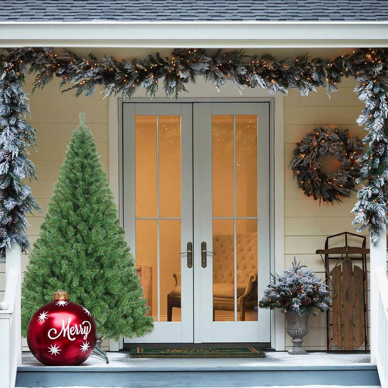 6FT Artificial Christmas Tree, Full Unlit Green Christmas Tree with Premium PVC Branches, Realistic Look, Sturdy Metal Stand, Indoor Fake Xmas Tree for Home Office Shops