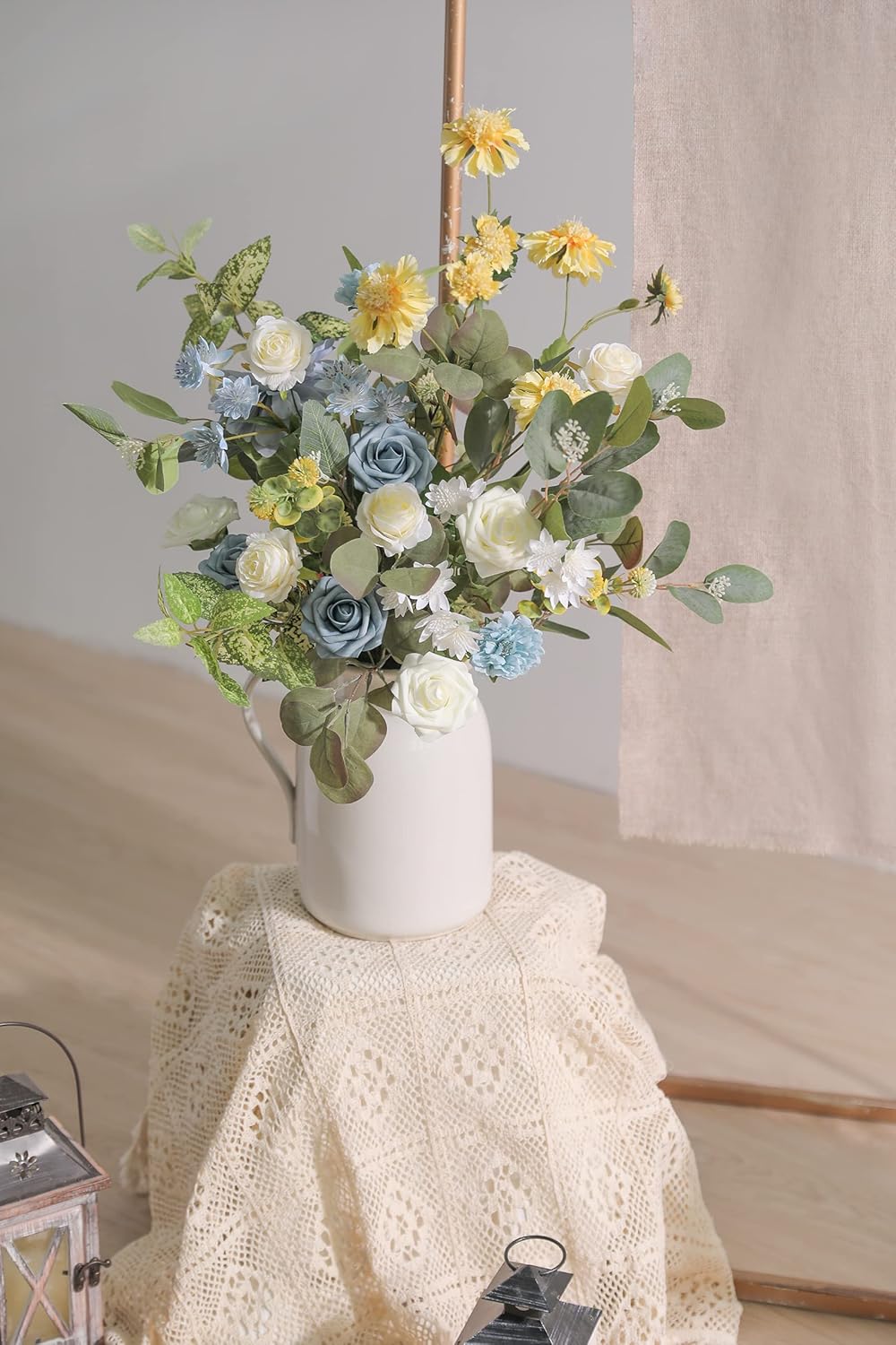 Artificial Flowers Combo Box Set Gradient Color Flower Leaf with Stems for DIY Wedding Bouquets Centerpieces Baby Shower Party Home Decor (Blue & White)
