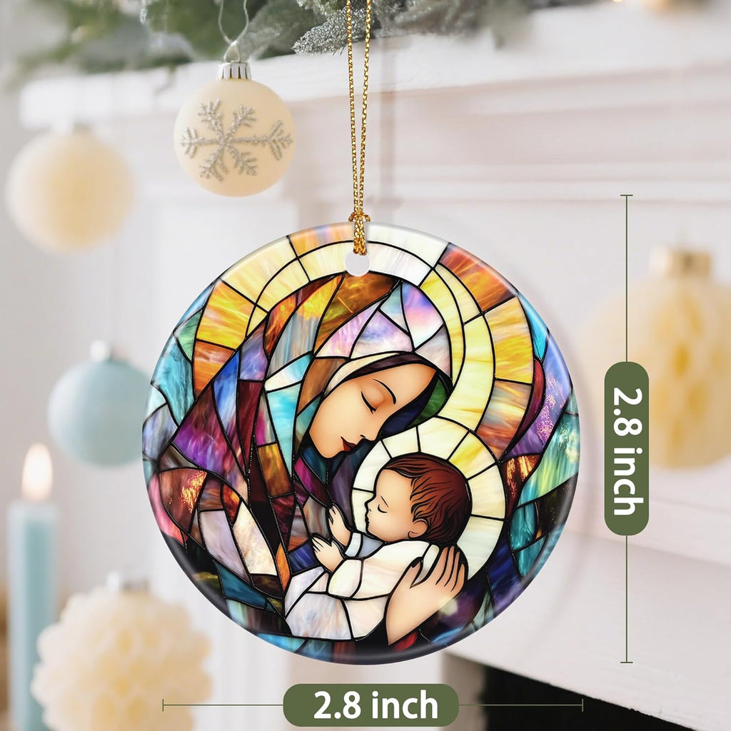 Religious Christmas Tree Decorations - Christmas Ornaments, Keepsake Ornaments, Holiday Decor & Christian/Religious Gifts, Holiday or Xmas Gifts - Baby Jesus and The Blessed Virgin Mary