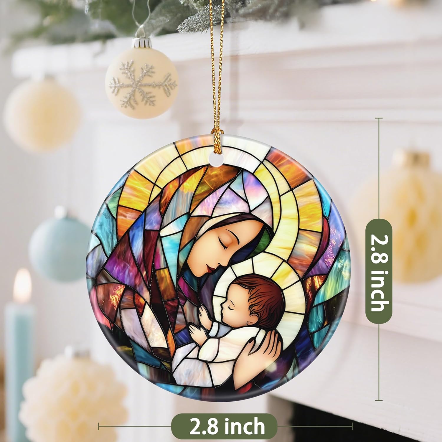 Religious Christmas Tree Decorations - Christmas Ornaments, Keepsake Ornaments, Holiday Decor & Christian/Religious Gifts, Holiday or Xmas Gifts - Baby Jesus and The Blessed Virgin Mary
