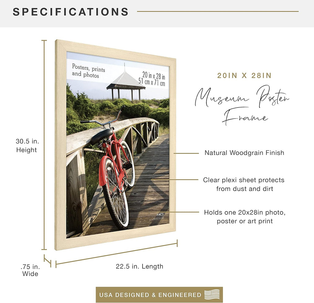 MCS Museum Poster Frame 20x28 Natural Woodgrain, Vertical & Horizontal Wall Hanging Large Picture Frame for Photos, Posters & Art Prints (1-Pack)