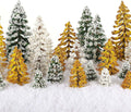 Skylety 35 Pieces Model Trees 1.2-6.3 Inch Mixed Miniature Trees Diorama Supplies Fake Plants Train Scenery Landscape Christmas Village Architecture DIY Crafts(Dark Green, Gold, White,Snowy Cedar)