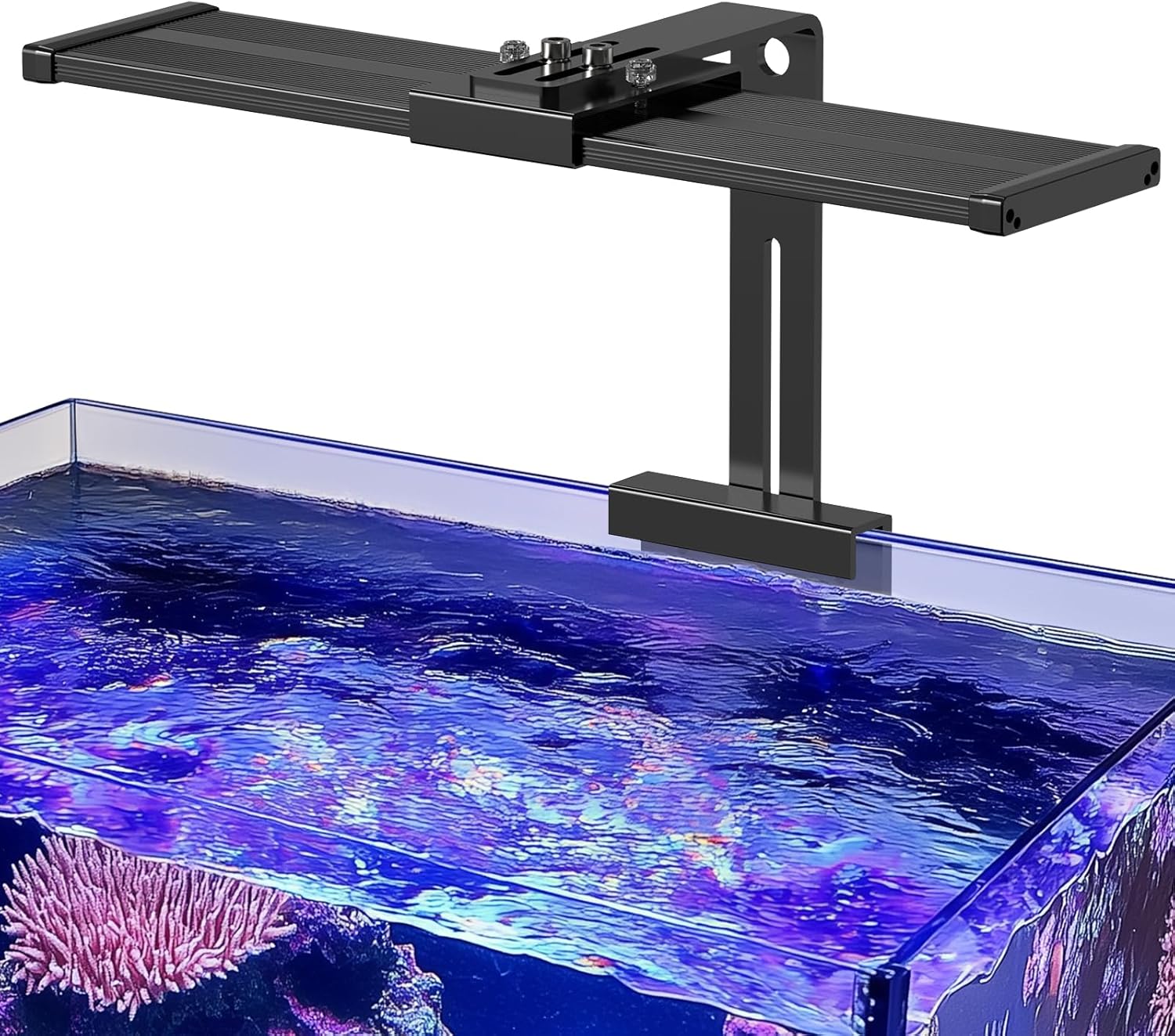hygger LED Saltwater Aquarium Light, 24/7 Mode Nano Tank Reef Light for Coral, Refugium Light with White, Blue, U-V LEDs Dimmer Timer Moonlight Mounting Bracket 2 Metal Legs 21'' Long 35W