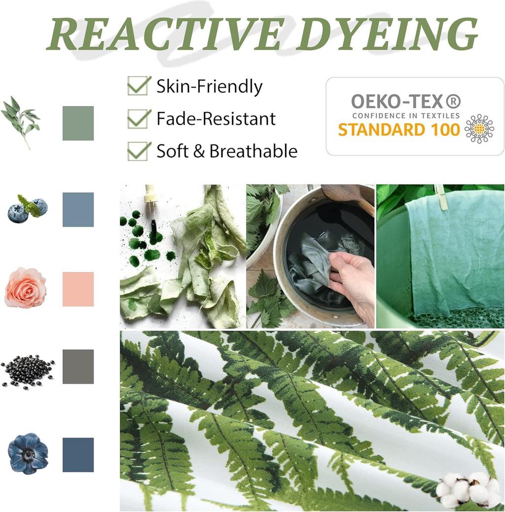 MILDLY 100% Long-Staple Cotton Duvet Cover Set Green Palm Leaf Pattern Printed Comforter Cover 3pcs, Ultra Soft & Breathable Bedding Set