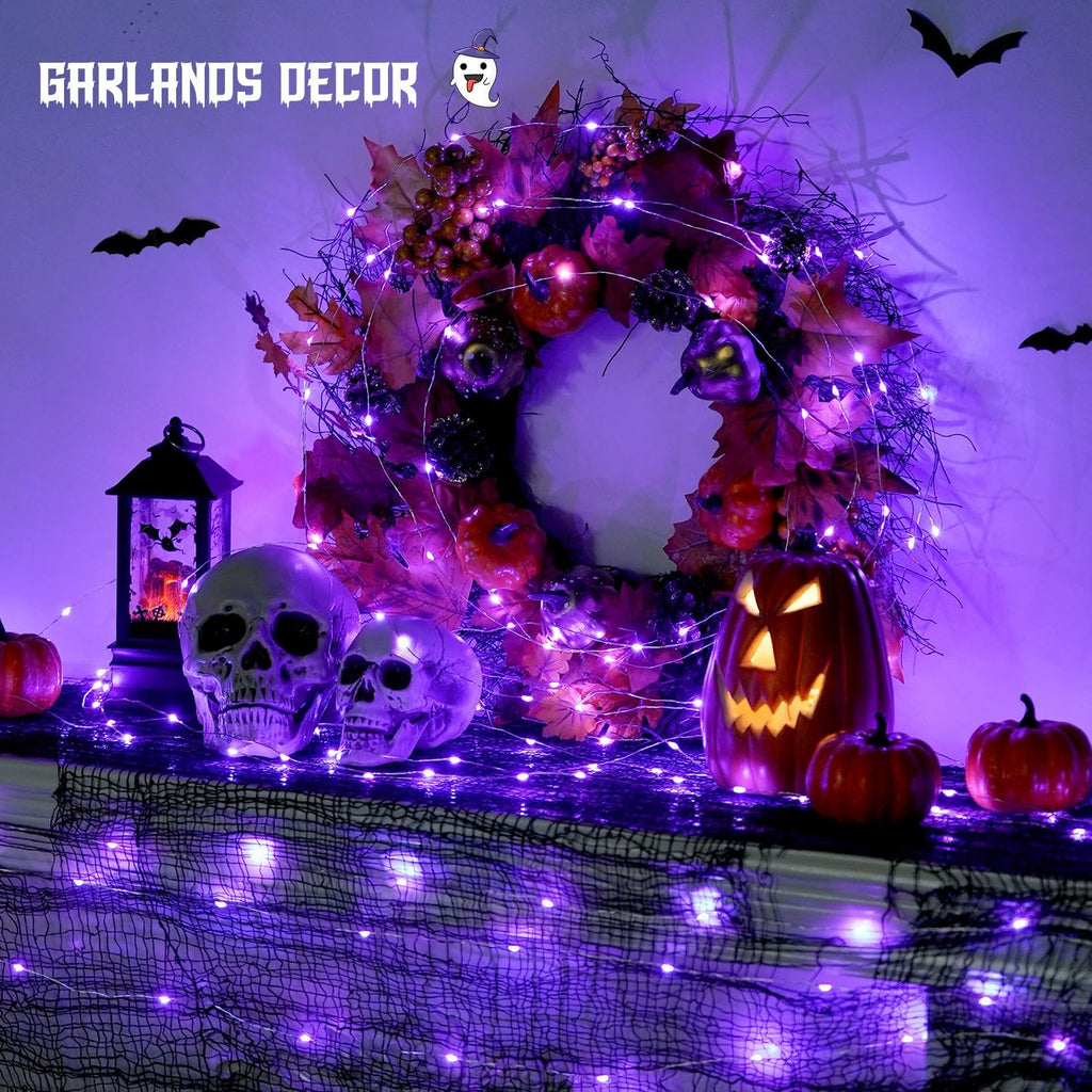 JMEXSUSS 2 Pack Christmas Fairy Lights Battery Operated, Total 200 LED 66ft Purple Christmas Lights with Remote, 8 Modes Twinkle String Lights Light for Halloween Tree Indoor Outdoor Decorations