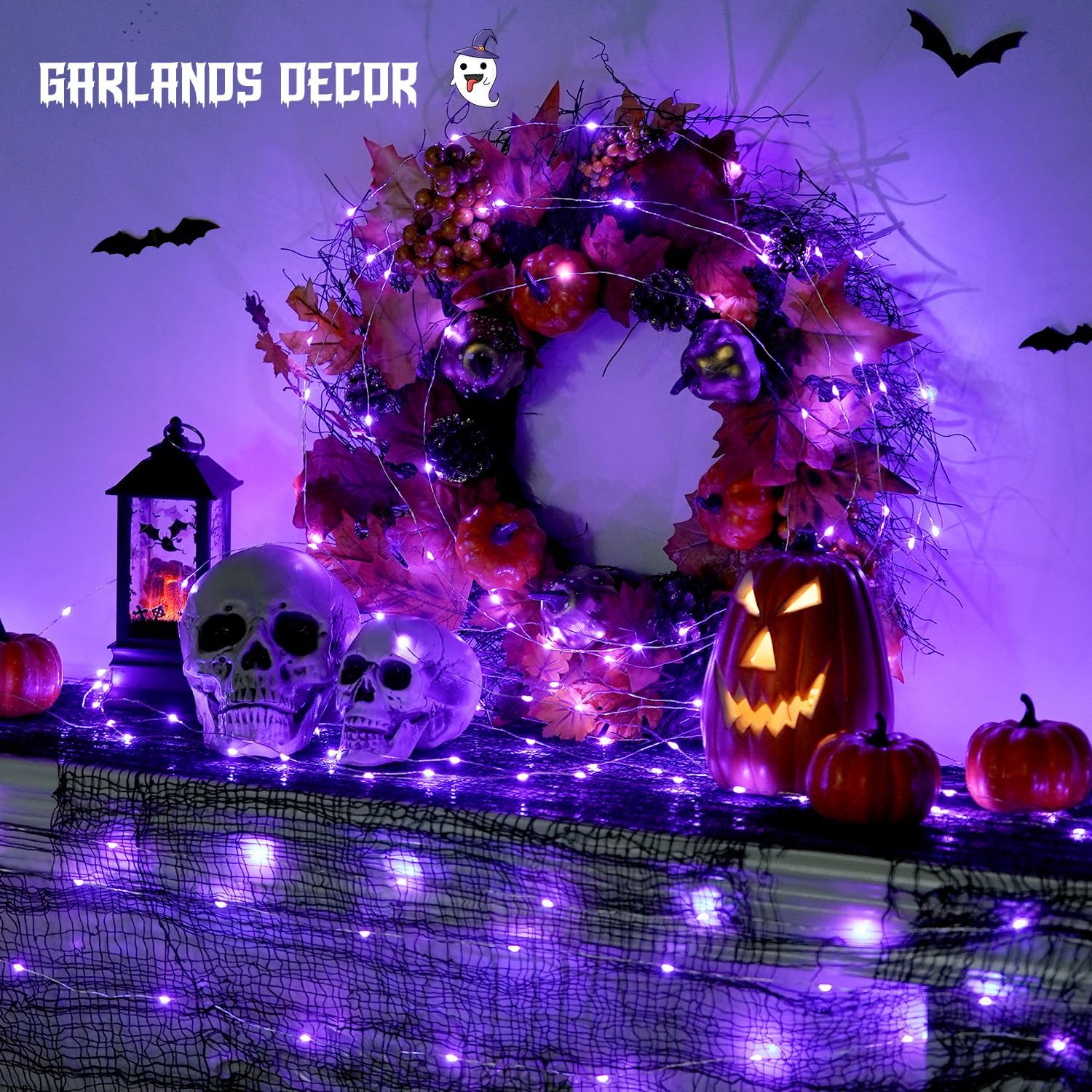 JMEXSUSS 2 Pack Christmas Fairy Lights Battery Operated, Total 200 LED 66ft Purple Christmas Lights with Remote, 8 Modes Twinkle String Lights Light for Halloween Tree Indoor Outdoor Decorations