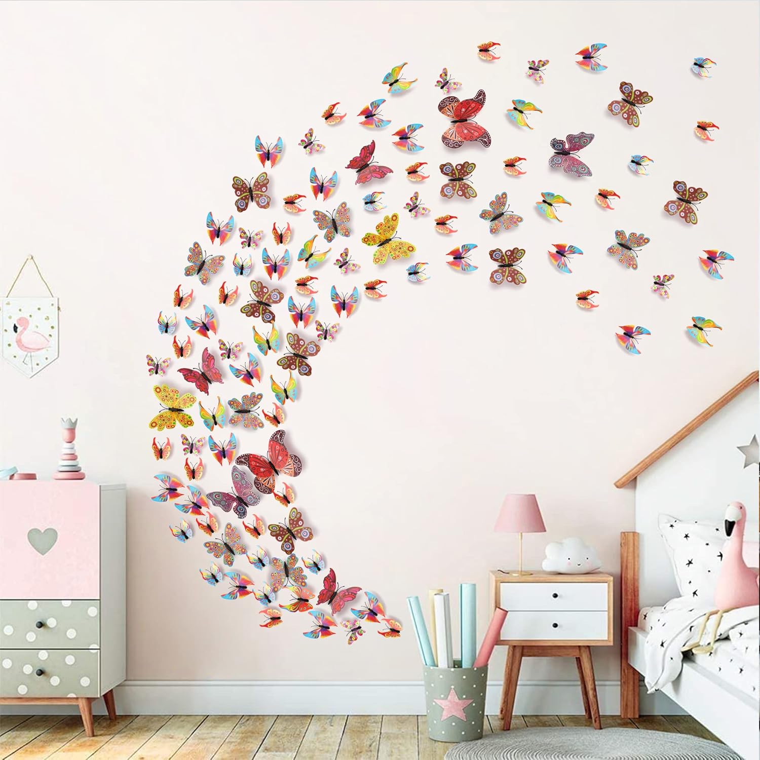 LiveGallery 72 PCS Chinese Style Removable 3D DIY Beautiful Butterfly Wall Decals Colorful Butterflies Art Decor Wall Stickers Murals for Kids Baby Boy Girls Bedroom Classroom Offices (Chinese Style)