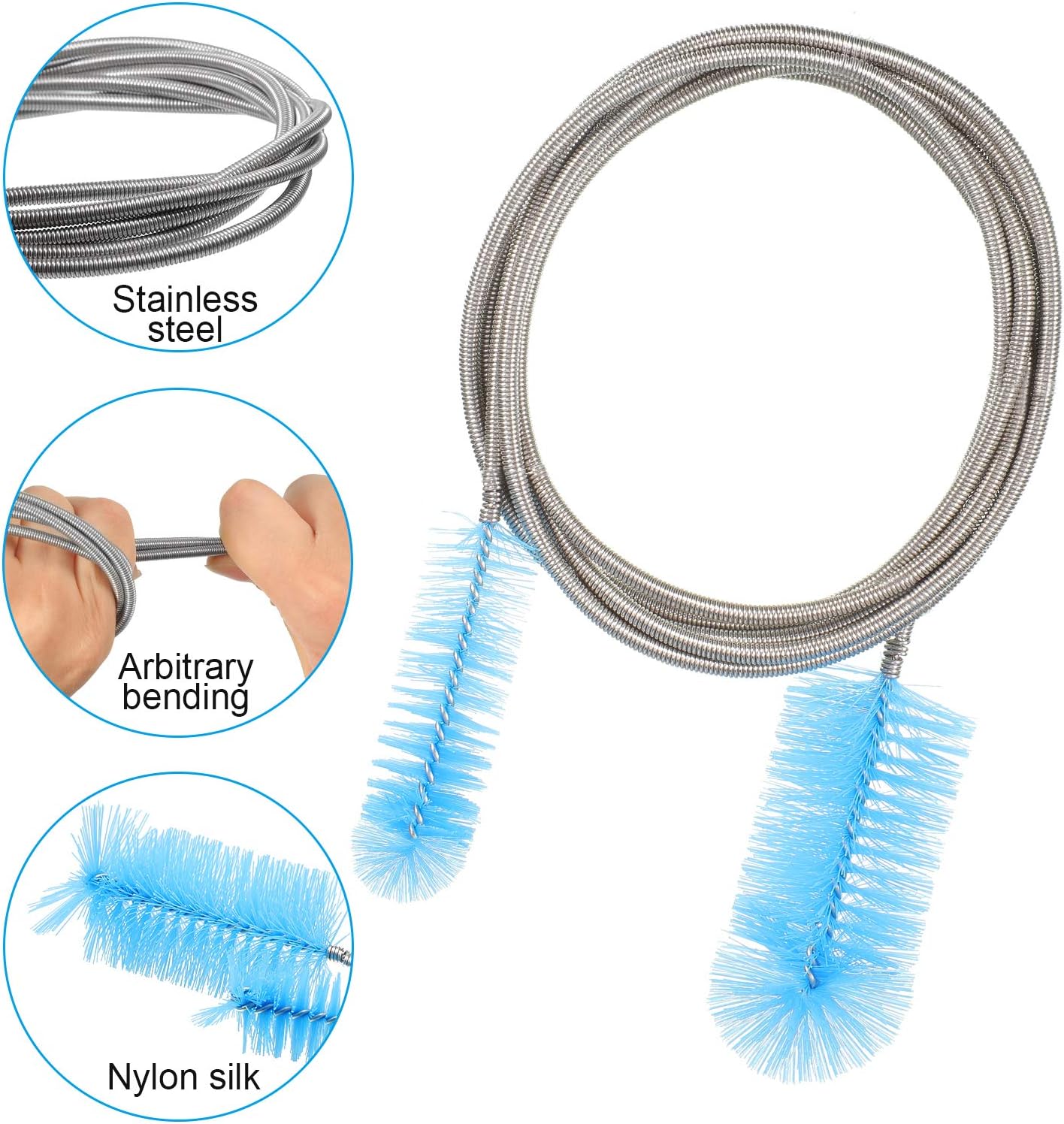 Patelai 3 Pieces Aquarium Filter Hose Brush Stainless Flexible Tube Cleaning Long Brush Double-Ended Bent Pipe Cleaner Steel Spring for Lab Fish Tank Aquarium, 3 Color(61.02 inches)