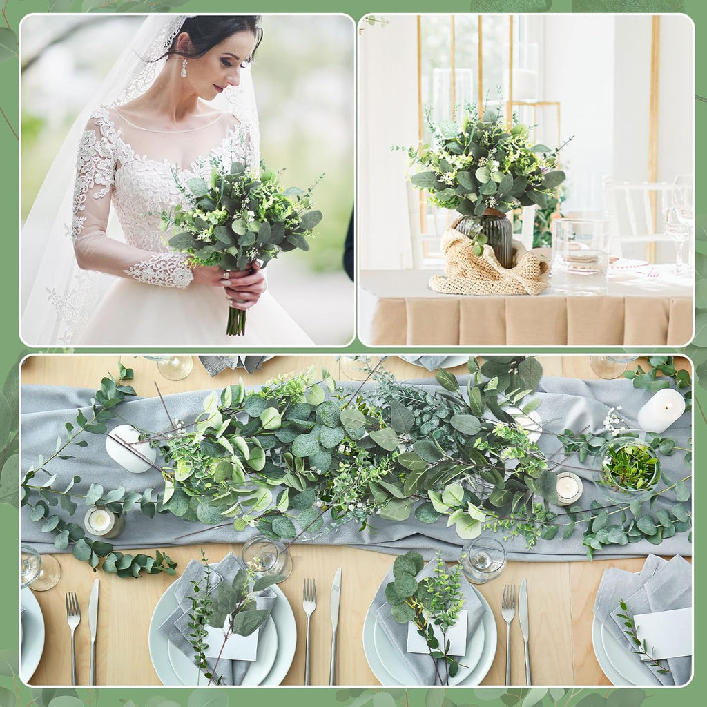 Ceenna 400 Pcs 6 Kinds Mixed Eucalyptus Leaves Stems Bulk Artificial Eucalyptus Leaves Sprays Silver Dollar Faux Greenery Picks Bundle for Wedding Vase Floral Arrangement Decor
