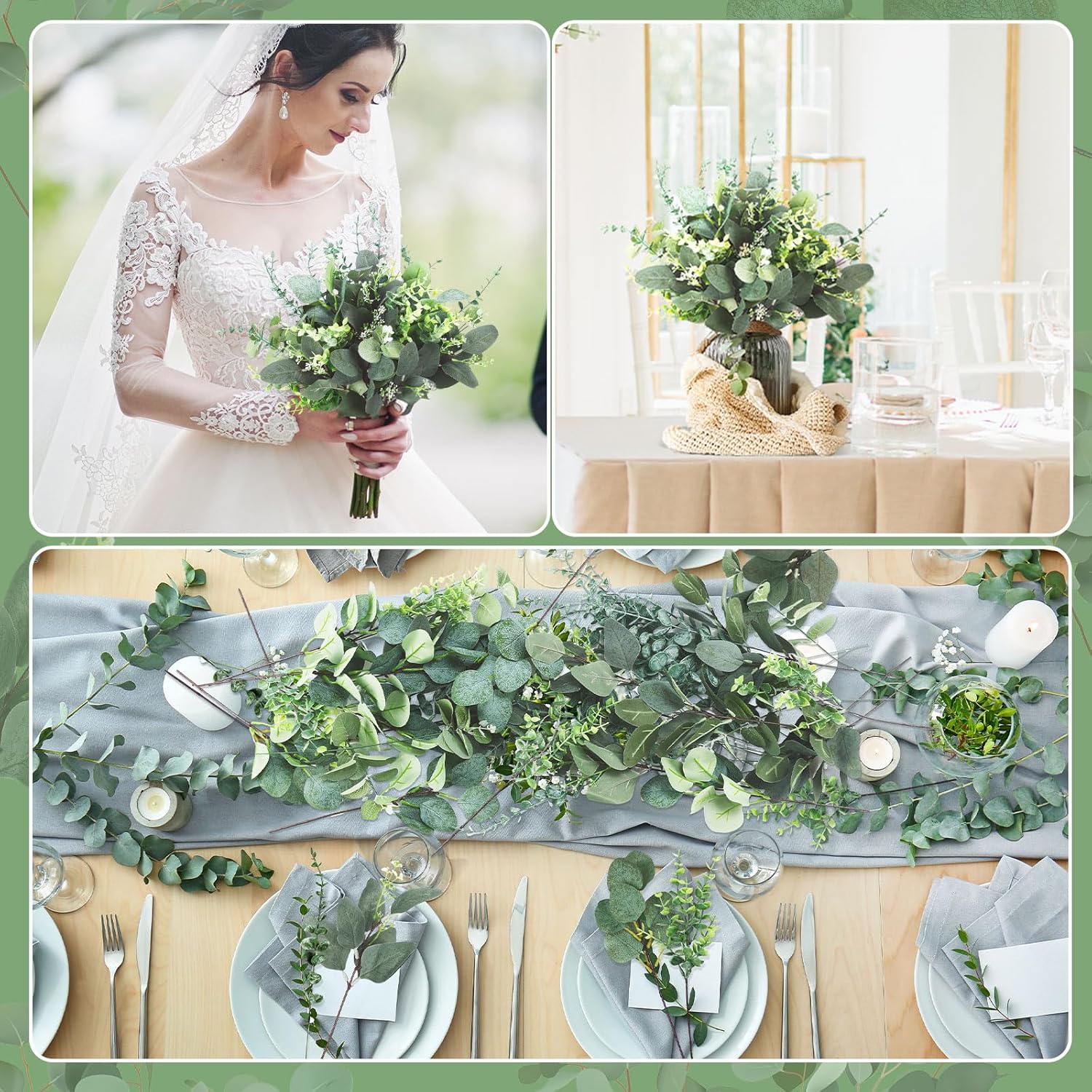Ceenna 400 Pcs 6 Kinds Mixed Eucalyptus Leaves Stems Bulk Artificial Eucalyptus Leaves Sprays Silver Dollar Faux Greenery Picks Bundle for Wedding Vase Floral Arrangement Decor