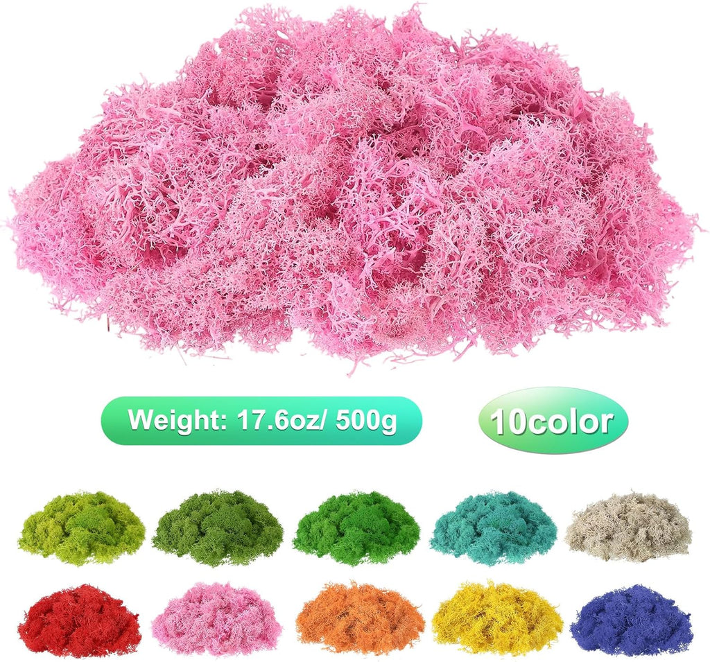uxcell Preserved Reindeer Moss, 17.6oz Fake Moss for Crafts Artificial Dried Moss for Decoration Terrariums Potted Plants, Rose Pink