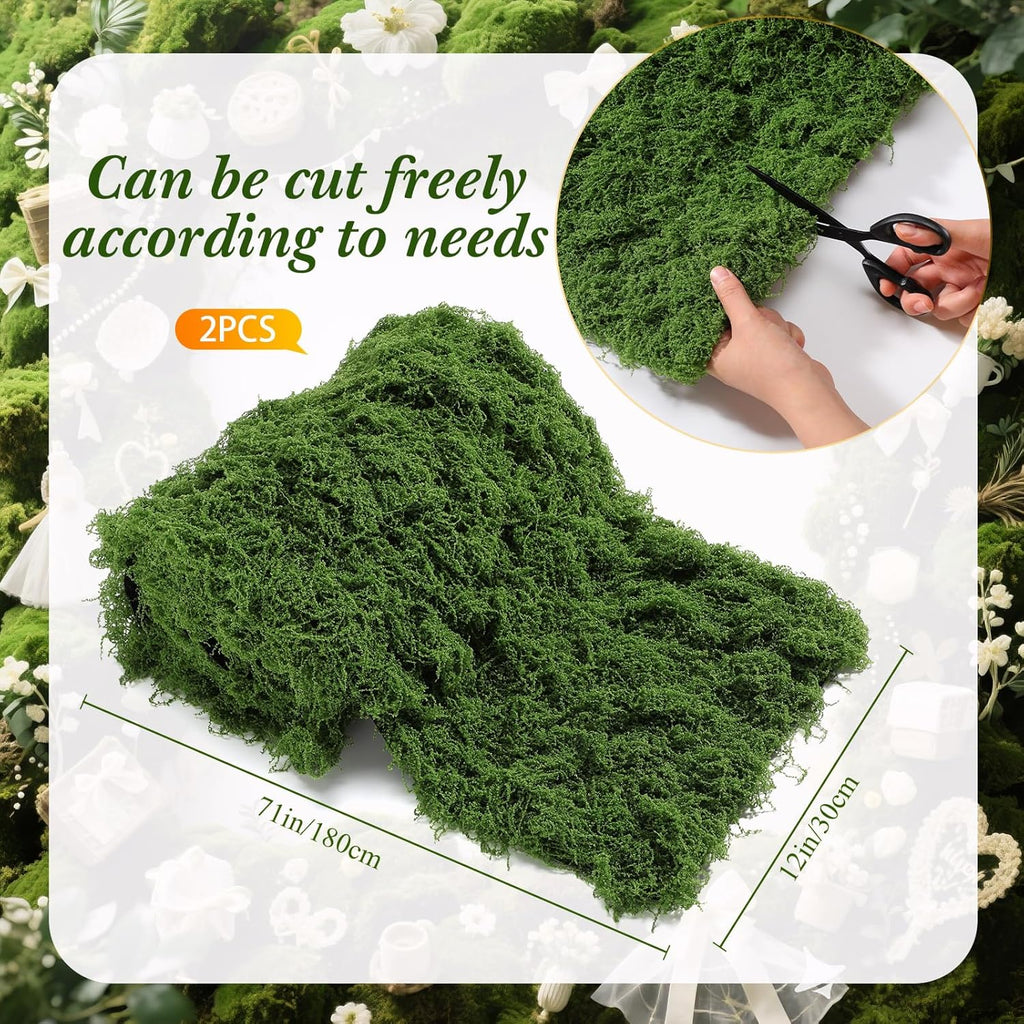 Zeyune 2 Pcs Christmas Fake Moss Table Runner for Crafts 12'' x 71'' Artificial Moss Sheet Roll Waterproof Carpet Blanket for Wall Roof Garden Wedding Birthday Party Table Decoration (Green)