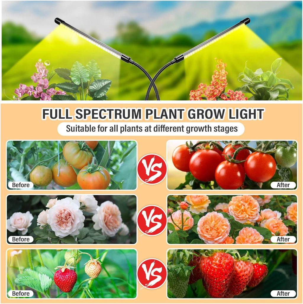 bseah Grow Light Plant Light Indoor Plants, Full Spectrum Clip Plant Growing Lamp, 10-Level Dimmable, Timer Needs Set Daily (2 Pack)