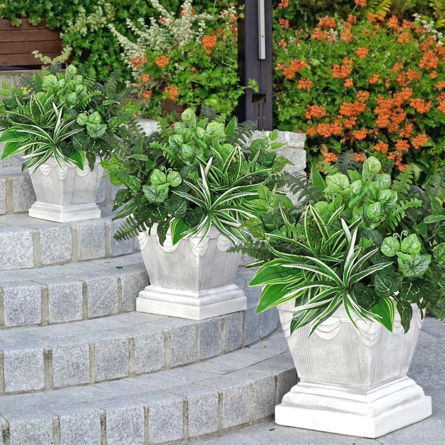 DEMIUKO 18PCS Artificial Plants Outdoor UV Resistant Fake Plants Stem Faux Greenery Plastic Plants Bushes for Garden Patio Porch Window Box Home Wedding Decor(Greenery, 18PCS)