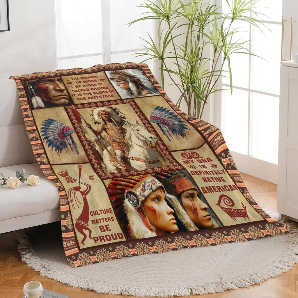 Native American Throw Blanket Indian Southwest Native American Cacique Stuff Gifts for Adults Women Men Soft Cozy Warm Plush Fluffy Fuzzy Fleece Blanket Decor 60''X80''