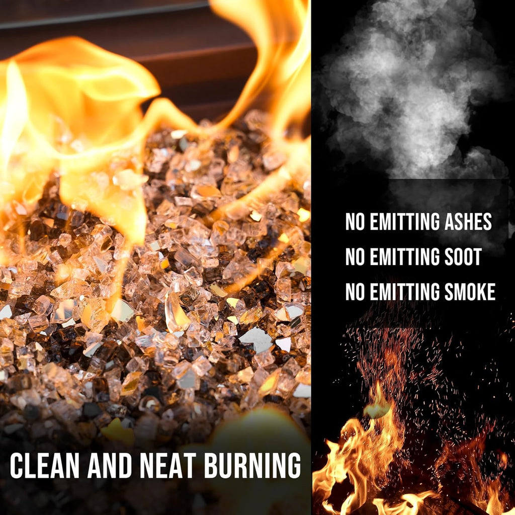Skyflame 10-Pound Blended Fire Glass for Fire Pit Fireplace Landscaping - 1/4 Inch Reflective Tempered Fireglass Onyx Black, Platinum, Gold