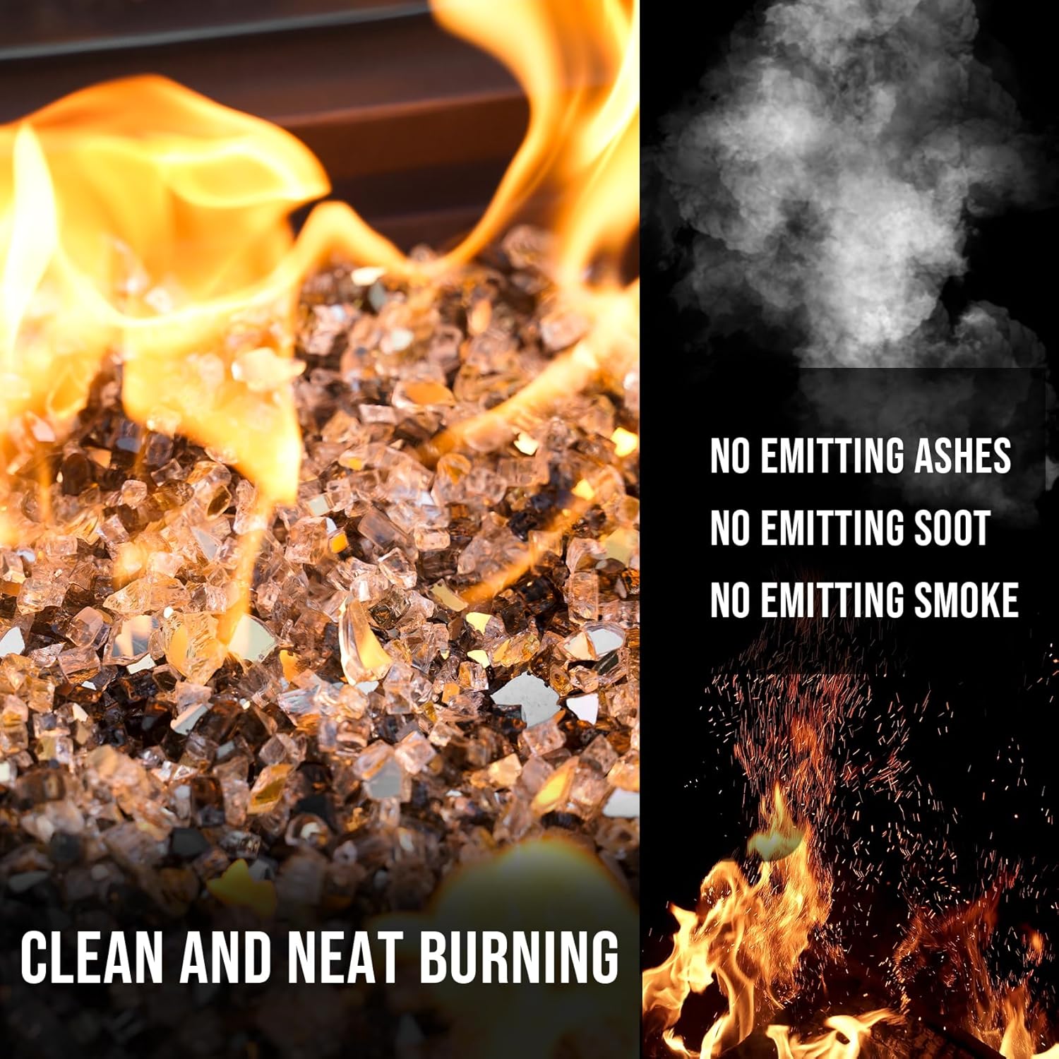 Skyflame 10-Pound Blended Fire Glass for Fire Pit Fireplace Landscaping - 1/4 Inch Reflective Tempered Fireglass Onyx Black, Platinum, Gold
