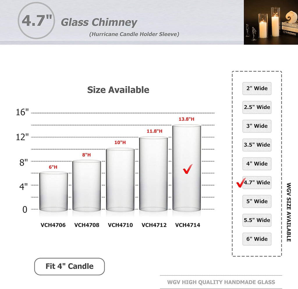 WGVI Hurricane Candle Holder Sleeve, Wide 4.7", Height 14", Clear Glass Cylinder Candleholder, Chimney Tube, Open Ended Candle Shade, 12 Pieces Bulk