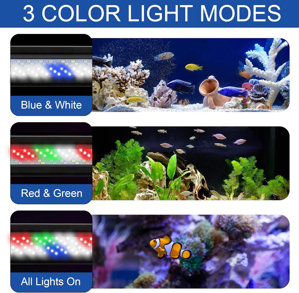 Led Aquarium Light, Full Spectrum Fish Tank Lights, 55/75 Gallon Freshwater Fishtank Hood Lighting for Grow Fish, Plants, Adjustable from 48 to 54 Inch