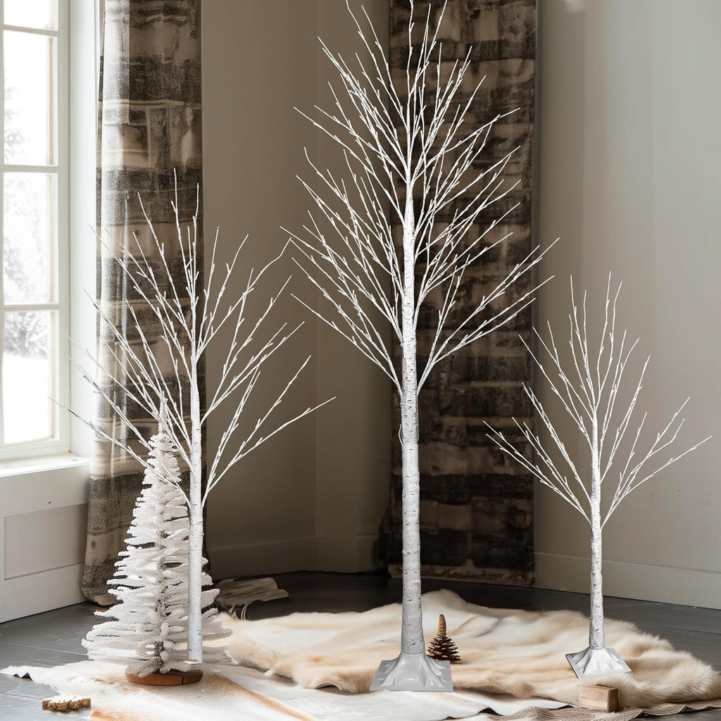 Dazzle Bright 3 Pack Light up Birch Tree, 4FT 96 LED/ 5FT 120 LED/ 8FT 240 LEDs Pre lit Birch Christmas Tree for Xmas Indoor Outdoor Home Party Garden Decor